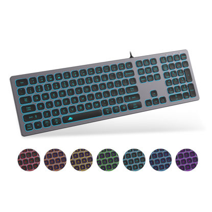 Picture of POWZAN Aluminum Quiet Wired Keyboard Backlit- Slim Chiclet Keyboard Compatible with Apple iMac, MacBook, Mac and PC, USB Keyboard Numeric Keypad RGB Lighted Key - Space Gray