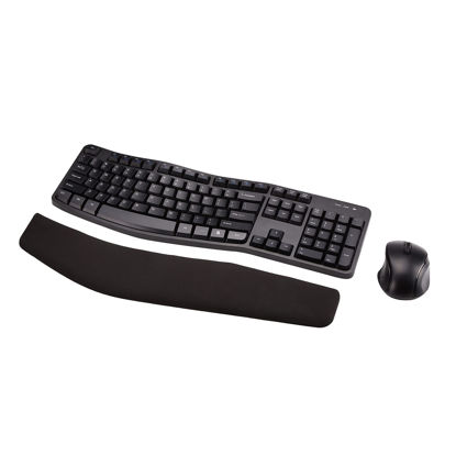 Picture of Amazon Basics Ergonomic Wireless Combo Full-Sized Keyboard with Palm Rest and Comfortable Right-Handed Mouse, 2.4 GHz Wireless USB Receiver, Compatible with PC, Laptop, Black