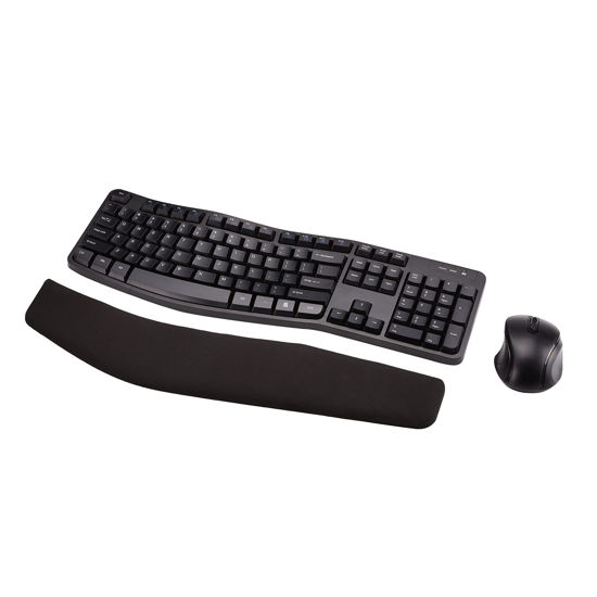 Picture of Amazon Basics Ergonomic Wireless Combo Full-Sized Keyboard with Palm Rest and Comfortable Right-Handed Mouse, 2.4 GHz Wireless USB Receiver, Compatible with PC, Laptop, Black