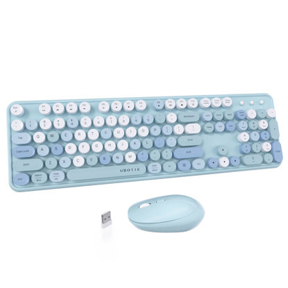Picture of UBOTIE Colorful Computer Wireless Keyboard Mouse Combos, Typewriter Flexible Keys Office Full-Sized Keyboard, 2.4GHz Dropout-Free Connection and Optical Mouse (Blue-Colorful)