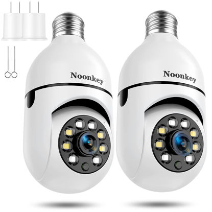 Picture of Noonkey 2K/3MP Light Bulb Security Camera 2 Pieces Alexa Light Bulb E27 Home WiFi Security Cameras with Automatic Human Tracking,Motion Zones Detection Alarm,Color Night Vision,Wireless 360° Pan/Tilt