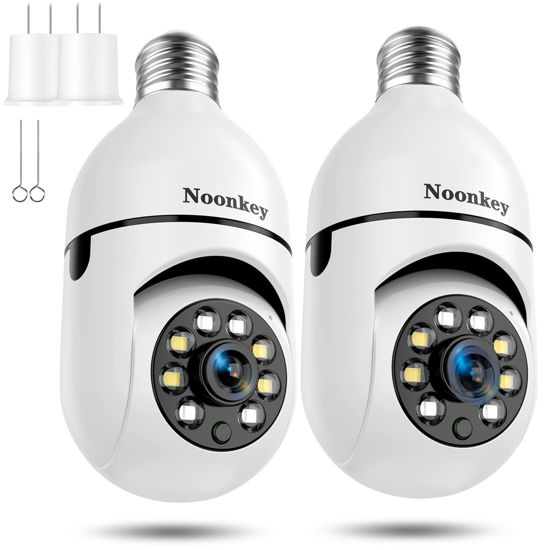 Picture of Noonkey 2K/3MP Light Bulb Security Camera 2 Pieces Alexa Light Bulb E27 Home WiFi Security Cameras with Automatic Human Tracking,Motion Zones Detection Alarm,Color Night Vision,Wireless 360° Pan/Tilt
