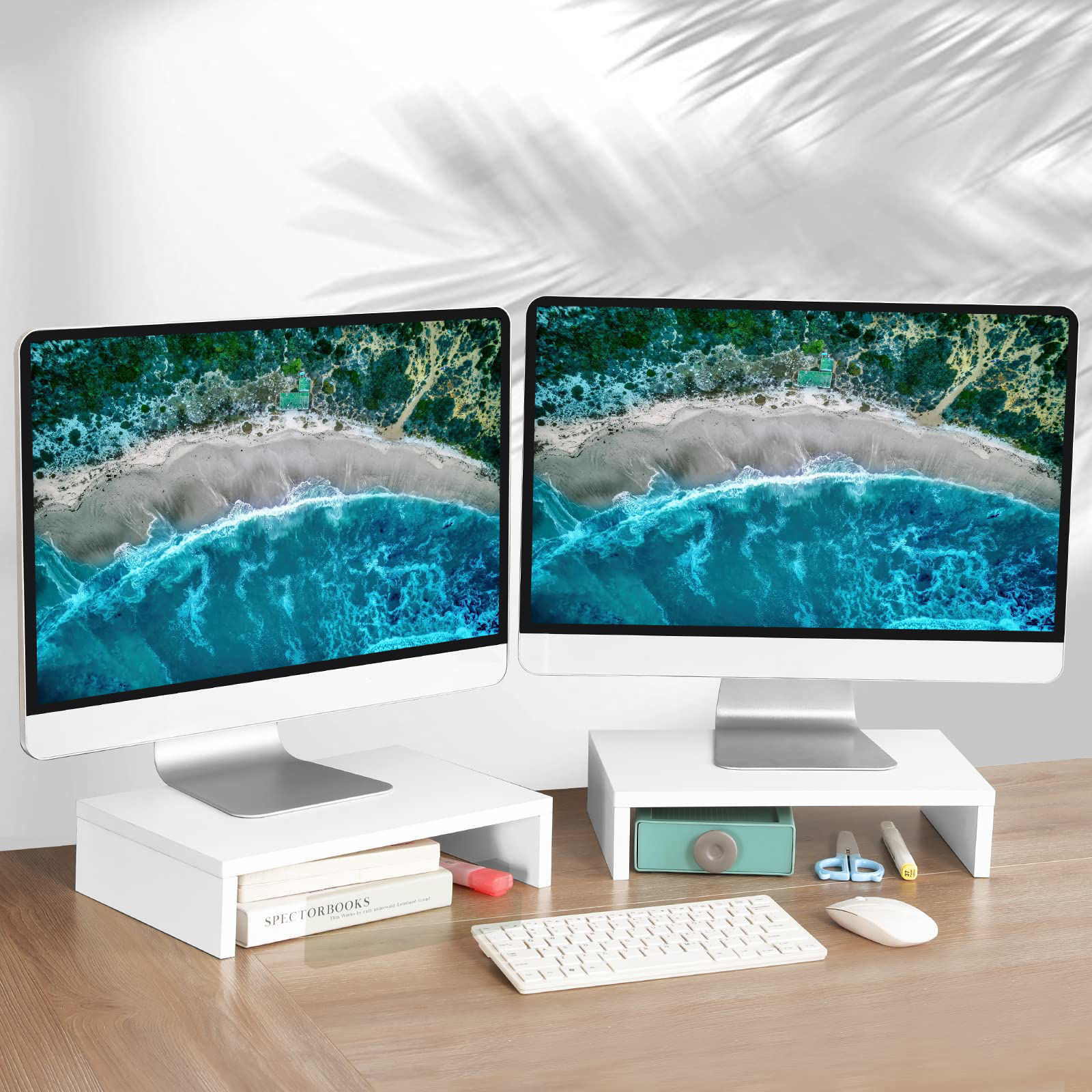 GetUSCart- TEAMIX White Monitor Stand Riser-2 Pack,Wood 2 Tier ...