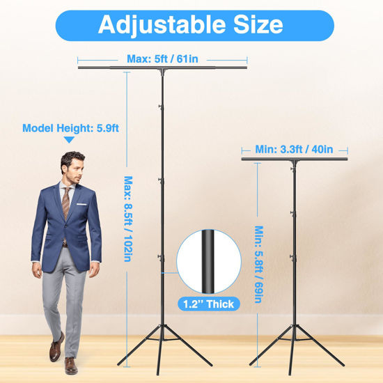 thumbnail image 2 of EMART Portable Backdrop Stand Kit With Foldable Cross Flat Base, Adjustable 8.5ft Height 10ft Width Pipe And Drape Background Hanging Frame Bar For Photography Party Wedding Birthday Photo Studio 2 of 9