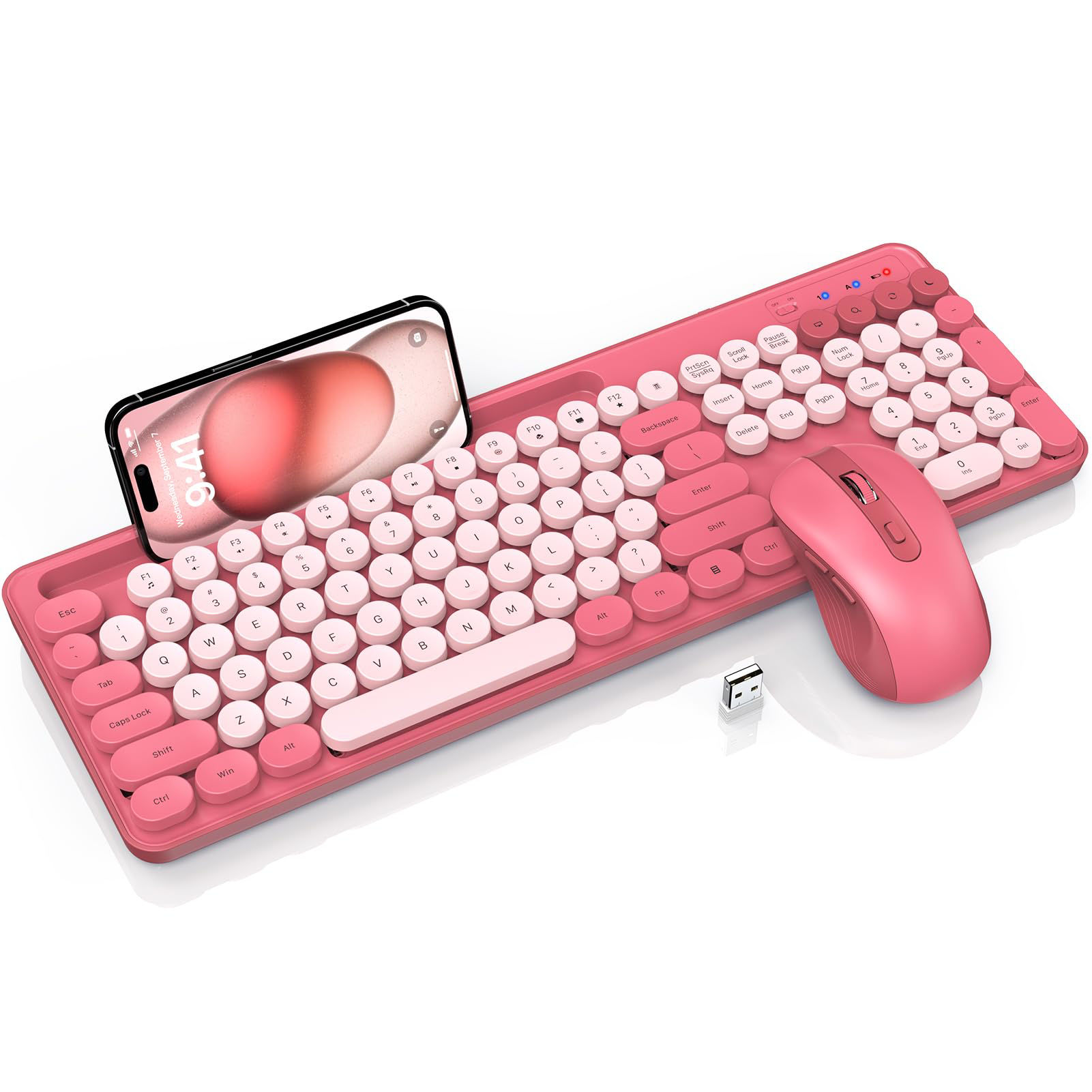 GetUSCart- Wireless Keyboard and Mouse Combo, Retro Round Keycaps, Cute ...