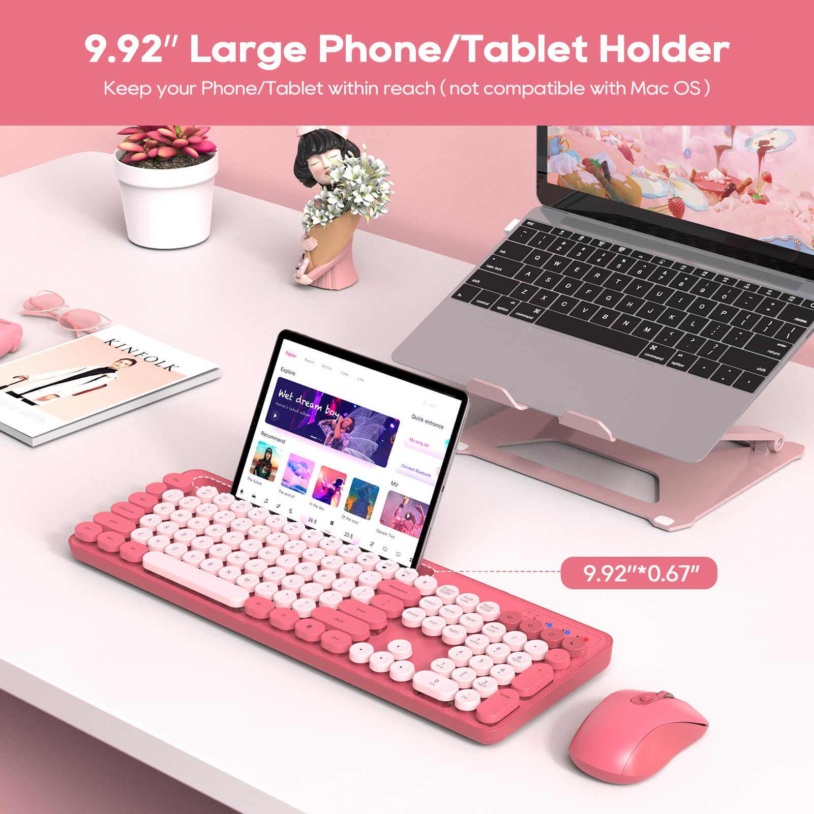 GetUSCart- Wireless Keyboard and Mouse Combo, Retro Round Keycaps, Cute ...