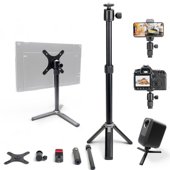 Picture of Kado Metal Portable Monitor Stand Tripod, 100x100mm 75x75mm Wall/Arm Mount Adapater Bracket Plate, 360° Ball Head and 1/4" Screw Compact for Phone, Tablet, Projector, Camera and Webcam