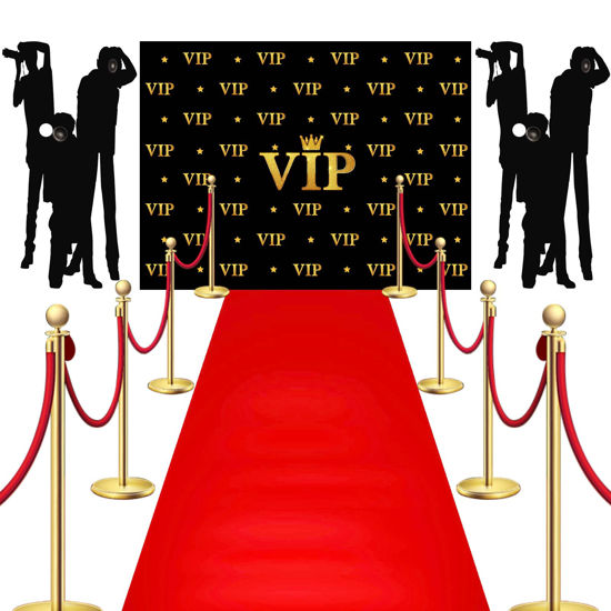 Picture of Timtin 6.5 x 5 ft VIP Photography Backdrop Red Carpet Backdrop Film Movie Banner Paparazzi Props Party Accessory and Runner Red Carpet Runner 2.6 x 15 ft with Carpet Tape for Theme Party Decorations