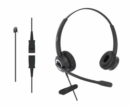 Picture of Office Phone Headset HD Voice for Aastra Avaya Allworx AltiGen Digium IPitomy Telephones, RJ9 & 3.5mm Adapter Cable (Binaural)