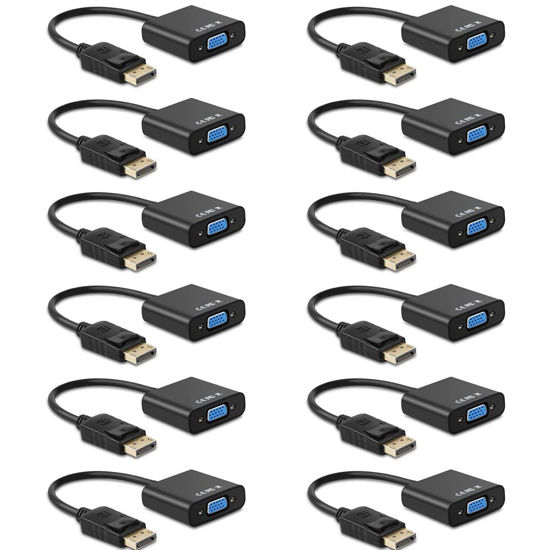 Picture of Display Port to VGA, Multi-pack Gold-Plated DisplayPort to VGA Converter Adapter (Male to Female) for Computer, Desktop, Laptop, PC, Monitor, Projector, HDTV, HP, Lenovo, Dell, ASUS and More (12-pack)