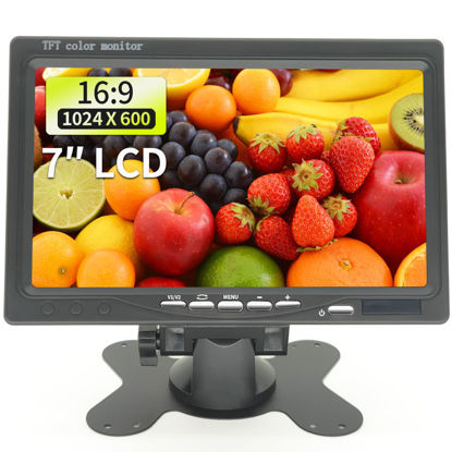 Picture of Qcvoruno 7 inch Security Monitor & Displays, HD/AV/VGA Input, 1024 * 600 Resolution, Built-in Speakers Portable LCD Monitor, Suitable for Game DSLR CCTV PC DVD TV Box