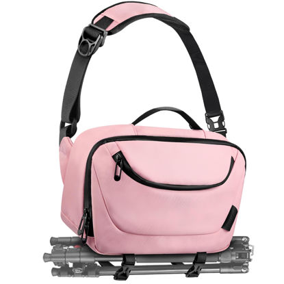 Picture of TAAOKA Camera Sling Bag,Waterproof Camera Case with Tripod Holder,DSLR/SLR/Mirrorless Camera Bags Crossbody for photographers-Pink