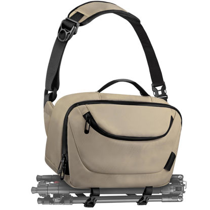 Picture of TAAOKA Camera Sling Bag,Waterproof Camera Case with Tripod Holder,DSLR/SLR/Mirrorless Camera Bags Crossbody for photographers-Coffee