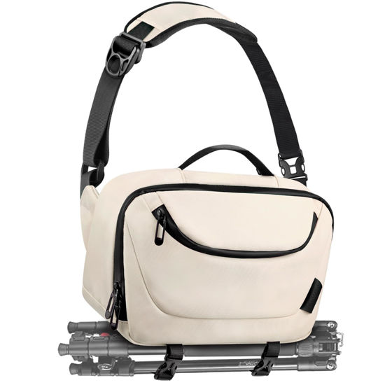 Picture of TAAOKA Camera Sling Bag,Waterproof Camera Case with Tripod Holder,DSLR/SLR/Mirrorless Camera Bags Crossbody for photographers-Beige