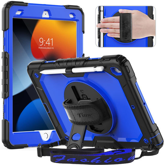 Picture of Timecity Case for iPad 9th/ 8th/ 7th Generation 10.2 inch (Case for iPad 9/8/ 7 Gen): with Strong Protection, Screen Protector, Hand/Shoulder Strap, Rotating Stand, Pencil Holder - Dark Blue