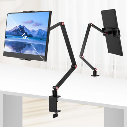 Picture of Purboah Tablet Stand Holder for ipad,Portable Monitor Stand Holder 15.6'',16'',Webcam Camera Ring Light Desk Mount with 360°Rotate Base,Fits for 4.7-16" Phone,Kindle,Fire HD,Nintendo Switch