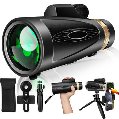 Picture of 80x100 High Power Monocular Telescope with Smartphone Adapter Tripod, Larger Vision Monoculars for Adults with BAK4 Prism, Suitable for Bird Watching Hunting Hiking Camping Wildlife