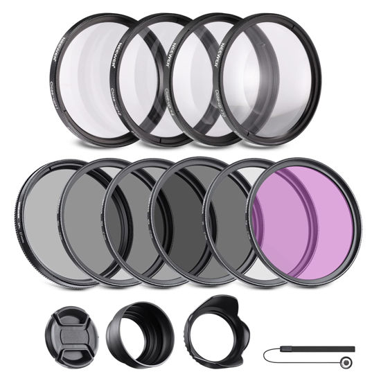 Picture of NEEWER 67mm ND/CPL/UV/FLD/Close Up Filter and Lens Accessories Kit with ND2 ND4 ND8, Close Up Filters(+1/+2/+4/+10), Tulip Lens Hood, Collapsible Rubber Lens Hood, Lens Cap, Filter Pouch