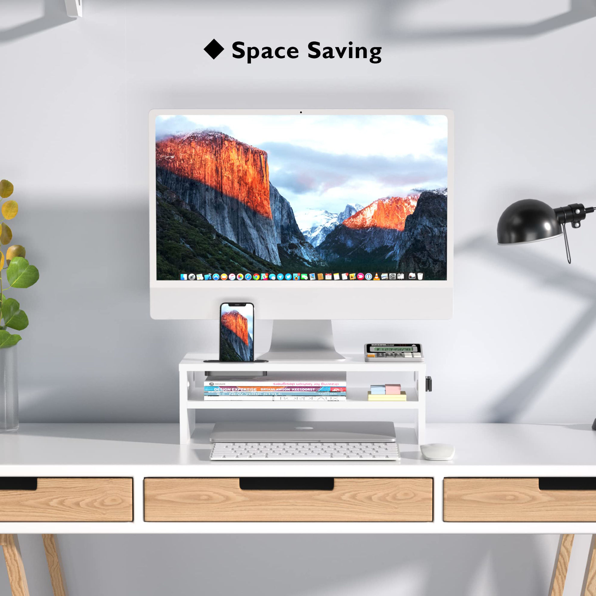 GetUSCart- BONTEC Monitor Stand Riser White, 2 Tiers Wood Monitor Riser ...