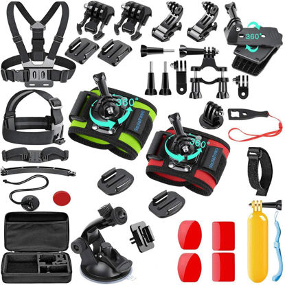 Picture of SmilePowo 51-in-1 Action Camera Accessories Kit for GoPro Hero 11 10 9 8 Max 7 6 5 4 3 3+ 2 1 Black GoPro 2018 Session Fusion Silver White Insta360 DJI AKASO APEMAN YI Campark XIAOMI Action Camera