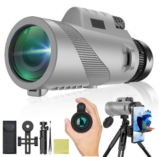 Picture of 80x100-Monocular-Telescope High Power Monocular for Adults, Compact Monocular with Smartphone Adapte & Tripod, HD Monocular for Bird Watching, Stargazing, Hunting, Traveling