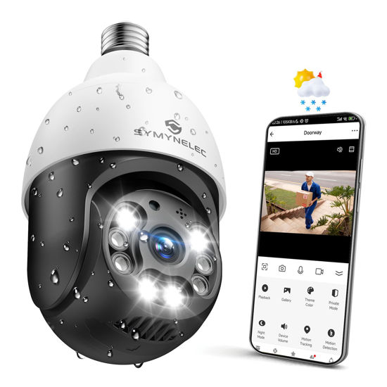 Picture of SYMYNELEC Light Bulb Security Camera Outdoor Waterproof 2.5K, 2.4GHz Wireless WiFi Light Socket Cam with AI Human Motion Detection Tracking 4MP Color Night Vision Siren Alarm Works with Alexa Google