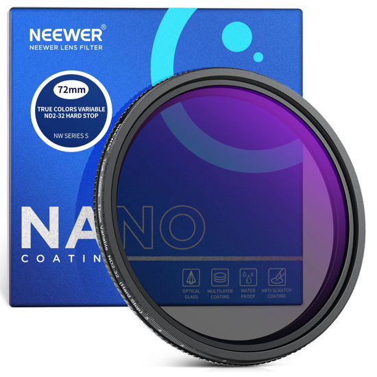 Picture of NEEWER 72mm True Colors Hard Stop Variable ND Filter ND2-32 (1-5 Stops) Limited Neutral Density Filter, Multi Coated HD Optical Glass/No X Cross/Aluminum Frame/Water/Scratch/Fingerprint Resistant
