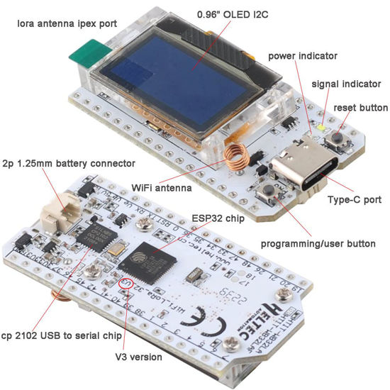 GetUSCart- 915MHz ESP32 LoRa OLED Development Board V3 SX1262 Type-C ...