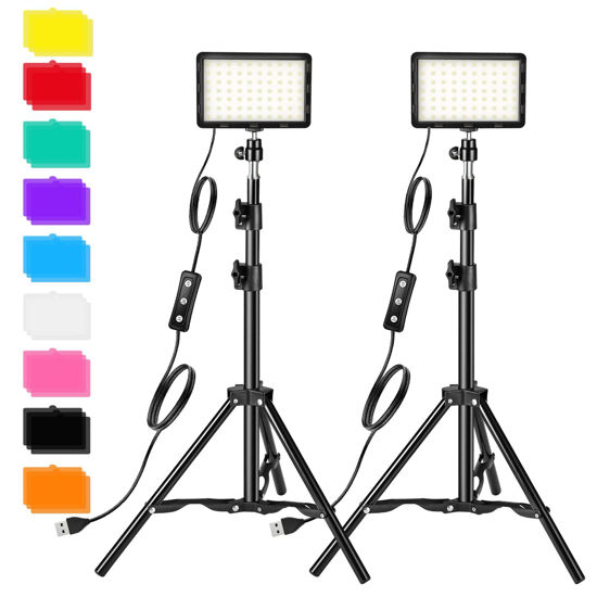 Picture of Photography Video Lighting Kit, LED Studio Streaming Lights W/70 Beads & Color Filter for Camera Photo Desktop Computer Conference Game Stream YouTube TikTok Portrait Shooting Pack of 2