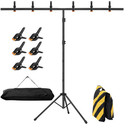 Picture of 8x5ft T-Shape Backdrop Stand, Adjustable Background Support Stand Kit, Portable Photo Banner Holder with 6 Spring Clamps, Sandbag, Carry Bag for Party, Wedding, Photography and Decoration
