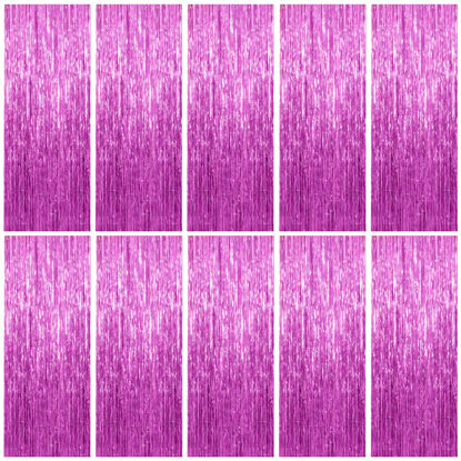 Picture of 10 Pack Foil Curtain Backdrop Metallic Tinsel Foil Fringe Curtains Photo Booth Props for Birthday Wedding Engagement Baby Shower Bachelorette Christmas Holiday Celebration Party Decorations