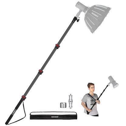 Picture of NEEWER 7.5ft/230cm Boom Pole Stand, Portable Telescopic Aluminum Handheld Light Stand with 1/4" 3/8" 5/8" Screw/Flip Lock/Shoulder Strap for Strobe Light Flash Microphone, Max. Load 11LB/5KG, MS-230C
