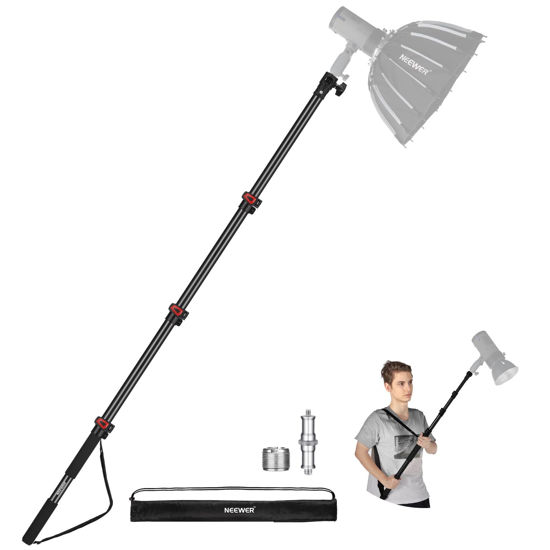 Picture of NEEWER 7.5ft/230cm Boom Pole Stand, Portable Telescopic Aluminum Handheld Light Stand with 1/4" 3/8" 5/8" Screw/Flip Lock/Shoulder Strap for Strobe Light Flash Microphone, Max. Load 11LB/5KG, MS-230C
