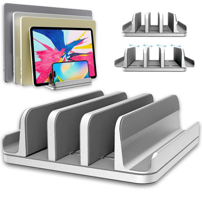 Picture of TEFONIA Adjustable Laptop Stand, 5 Slots, Aluminum Space-Saving, for Apple MacBook/Surface/Galaxy/Tablet/iPad/iPhone, Silver