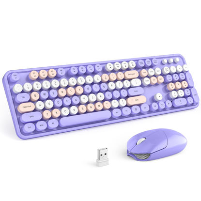 Picture of KNOWSQT Wireless Keyboard and Mouse Combo Purple - 2.4G Colorful Typewriter Less Noise Full-Size Keyboards - USB Receiver Plug and Play, for Computer, PC, Laptop, Desktop, Windows, Mac
