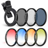 Picture of NEEWER 67 mm ND+CPL + Effect Filter Set with Mobile Phone Lens Clamp, Polarising Filter ND32, 6 Point Star Filter 4 Graduated Colour Filters Compatible with iPhone 14 Pro Max 13 12 11 X Xs Samsung