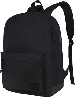 Picture of SUPACOOL Lightweight Casual Travel Backpack with USB Charging Port for Men and Women, Laptop Backpack for College School boys and girls, Bookbag, High School Backpack for Teens (Full Black)