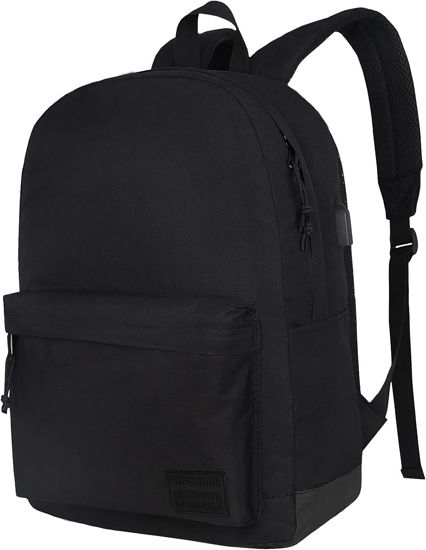 Picture of SUPACOOL Lightweight Casual Travel Backpack with USB Charging Port for Men and Women, Laptop Backpack for College School boys and girls, Bookbag, High School Backpack for Teens (Full Black)