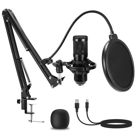 Picture of AMOOX Condenser Microphone,Professional USB Microphone Plug & Play PC Computer Microphone Condenser Cardioid Mic Kit with Adjustable Boom Arm Stand Shock Mount,for Podcast,Streaming,YouTube，Tiktok