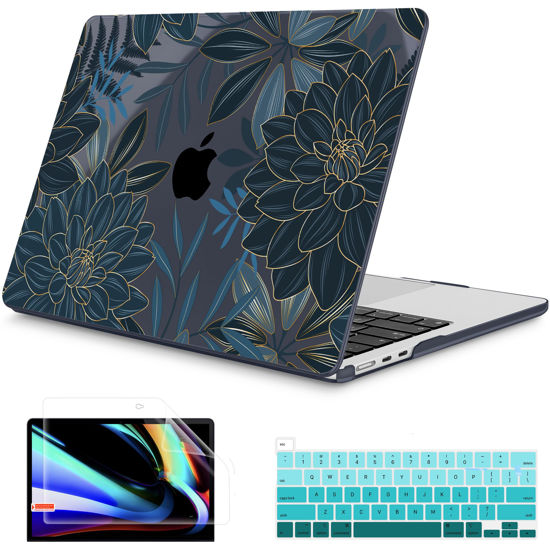 Picture of Mektron for 2024 M3 MacBook Air 13.6 Inch A3113 Case Fits 2022 2023 A2681 M2 Chip with Liquid Retina Display Touch ID, Printed Plastic Hard Shell Cover for MacBook Air 13.6", Dahlia Flower C035