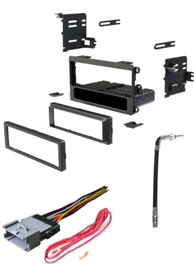 Picture of Single Din Car Stereo Radio Install Dash Kit, Wire Harness, and Antenna Adapter Made for Some GM Chevrolet: 2003-2006 Silverado, Tahoe, Suburban etc.