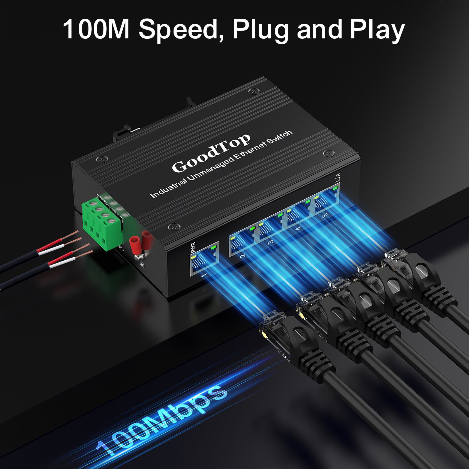 GetUSCart- GoodTop 5 Port 100Mb Unmanaged Industrial Switch with DIN ...
