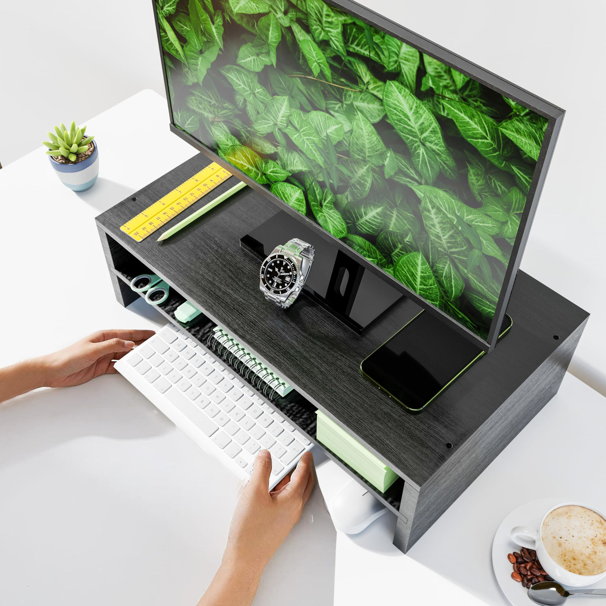 GetUSCart- Monitor Stand Riser, 2-Tier Wood Office Desk Storage ...