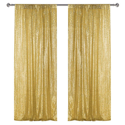 Picture of Sugargirl Gold Sequin Backdrop Curtain 2 Panels 2FTx8FT Glitter Gold Background Drapes Sparkle Photography Backdrop for Party Wedding Birthday Wall Decoration