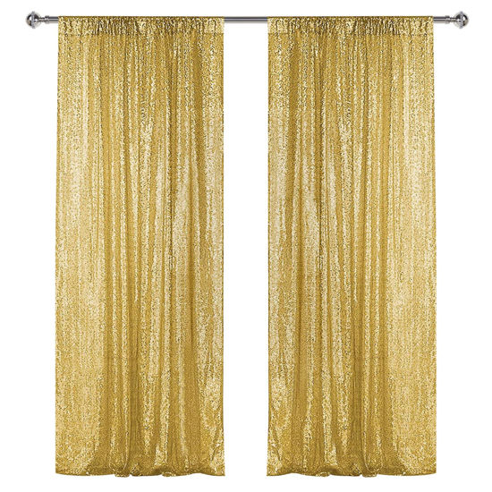Picture of Sugargirl Gold Sequin Backdrop Curtain 2 Panels 2FTx8FT Glitter Gold Background Drapes Sparkle Photography Backdrop for Party Wedding Birthday Wall Decoration