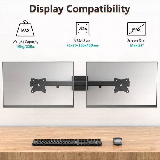 Mount-It! Dual Monitor Wall Mount Bracket - Double Computer Monitor Wall Mount With Two Height Adjustable Full Motion Arms Tilt Up To 17" - 32" Inch Screens With 75, 100 VESA - View #7