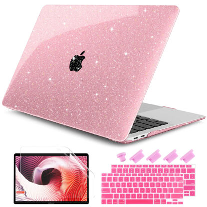 Picture of DONGKE for MacBook Air 13 inch Case 2021-2018 Release A2337 M1 A2179 A1932, Bling Plastic Hard Shell Case & Keyboard Cover Only Compatible with MacBook Air 13 inch Retina Fits Touch ID, Sparkly Pink