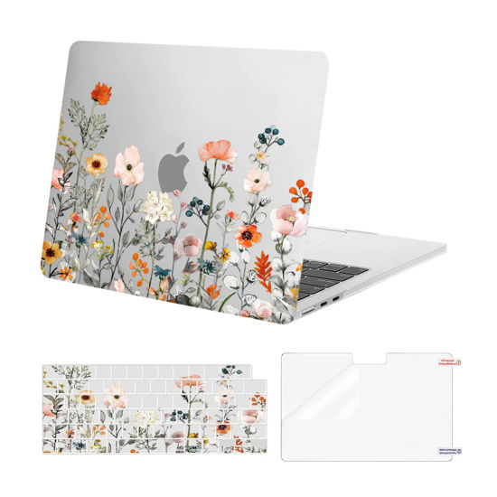 Picture of MOSISO Compatible with MacBook Air 13 inch Case 2024 2023 2022 M3 A3113 M2 A2681, Plastic Garden Flowers Hard Shell&Keyboard Cover&Screen Film Compatible with MacBook Air 13.6 inch Case, Transparent