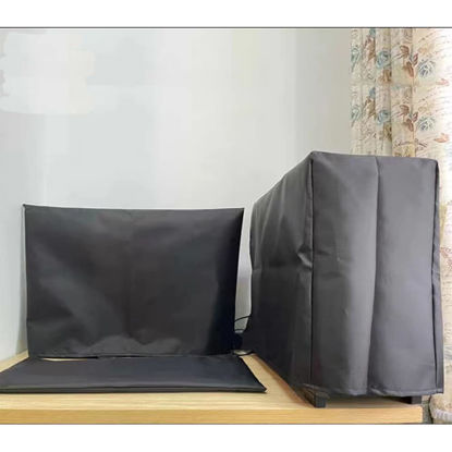 Picture of ALHBEJT 3 Pieces Computer Dust Cover Monitor + Keyboard+ Computer Host Pc Dust Proof Computer Covers Case Computer Dust Cover for Desktop Pc CPU Tower Protector, Oxford Cloth (27'' Monitor Set Black)