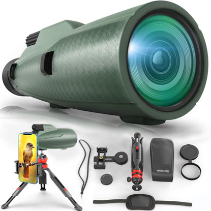 Picture of Monocular Telescope 12X56 ED Outdoor Telescope with Smartphone Adapter for Stargazing, Birdwatching, Hunting, Dust-Proof, Waterproof Monocular for adults with Phone Holder and Metal Tripod By hd360pro